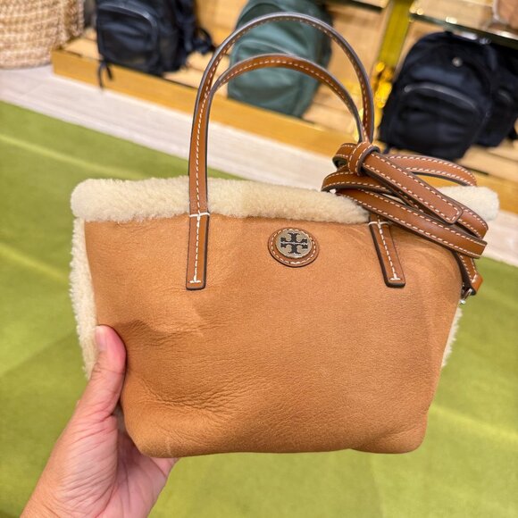 Tory Burch Shearling Mini Tote 170269 Taupe $575 - Picture 1 of 7